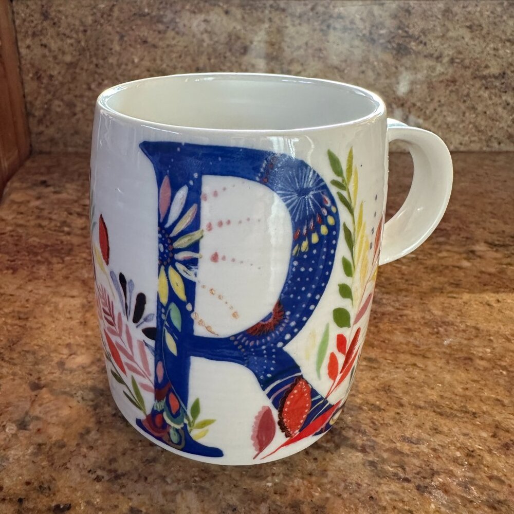 Anthropologie Petal Palette Monogram Letter " R " Ceramic Mug by Starla Halfman